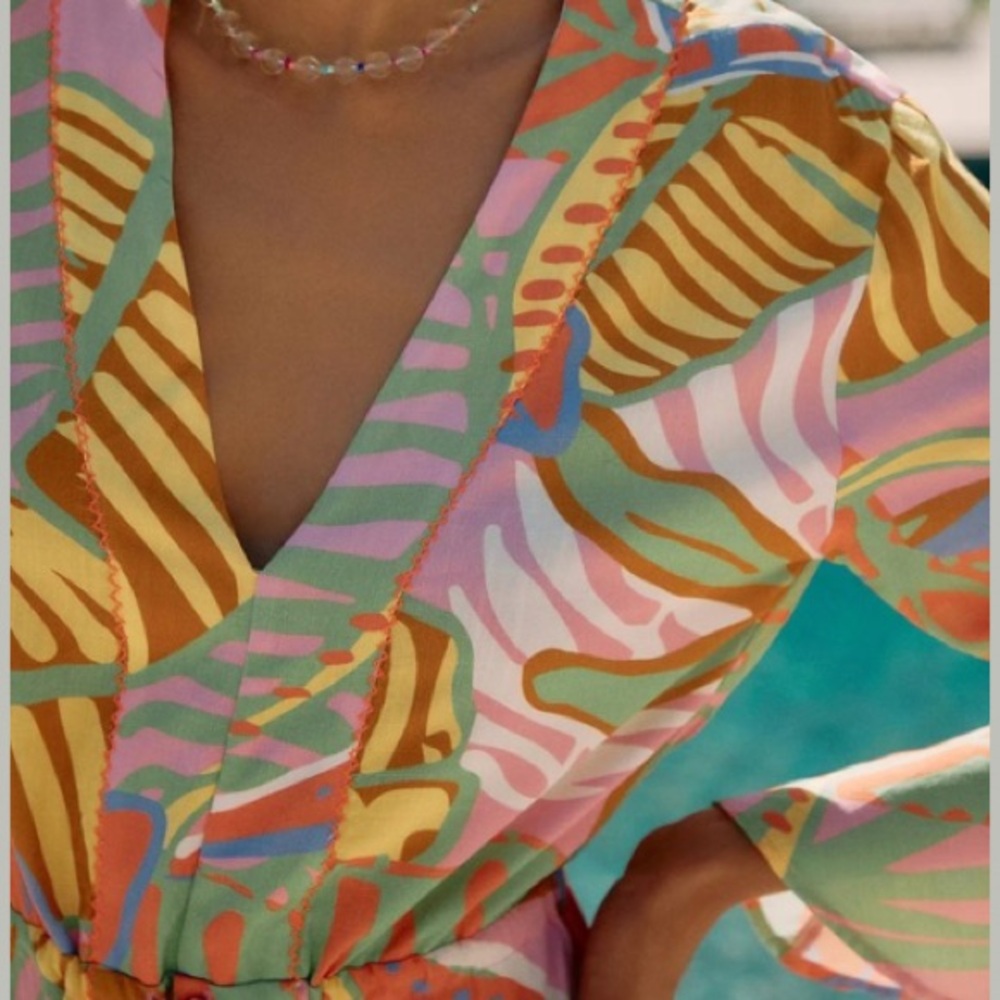 Maaji Beach Coverup Kaftan Dress Vibrant Tropical Dress - Picture 10 of 11
